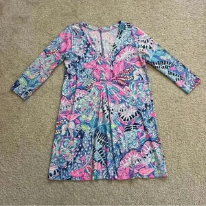 Lilly Pulitzer 3/4 Long Sleeve Amina Multi Neon Print Dress Wm Size Small 29457